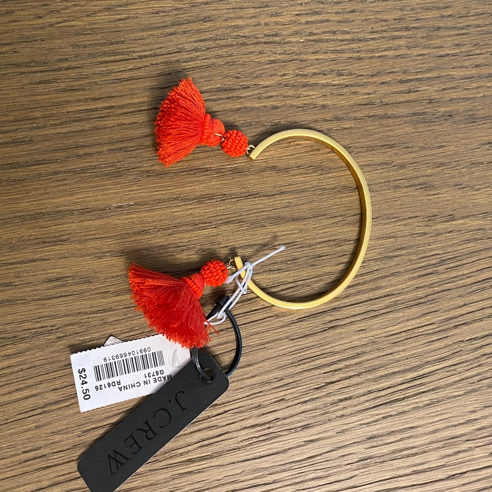 J crew Orange tassel open cuff bracelet antique gold new with tag